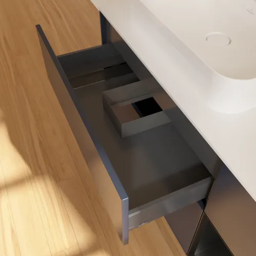 VILLEROY BOCH Finion Waschbeckenunterschrank, mit Beleuchtung, 3 Auszüge, 1200 x 603 x 501 mm, Midnight Blue Matt Lacquer / Black Matt Lacquer / Glass White Matt #F401PDHG, Bild 8