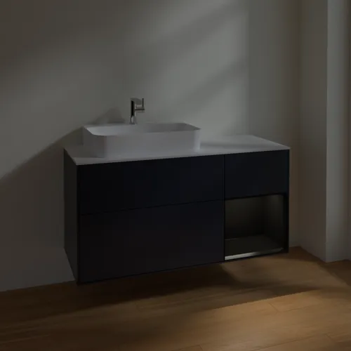 VILLEROY BOCH Finion Waschbeckenunterschrank, mit Beleuchtung, 3 Auszüge, 1200 x 603 x 501 mm, Midnight Blue Matt Lacquer / Black Matt Lacquer / Glass White Matt #F401PDHG, Bild 5