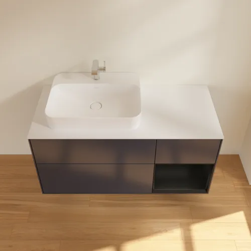 VILLEROY BOCH Finion Waschbeckenunterschrank, mit Beleuchtung, 3 Auszüge, 1200 x 603 x 501 mm, Midnight Blue Matt Lacquer / Black Matt Lacquer / Glass White Matt #F401PDHG, Bild 4