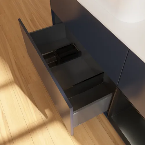 VILLEROY BOCH Finion Waschbeckenunterschrank, mit Beleuchtung, 3 Auszüge, 1200 x 603 x 501 mm, Midnight Blue Matt Lacquer / Black Matt Lacquer / Glass White Matt #F401PDHG, Bild 7