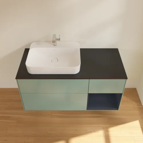 Bild von VILLEROY BOCH Finion Waschbeckenunterschrank, mit Beleuchtung, 3 Auszüge, 1200 x 603 x 501 mm, Olive Matt Lacquer / Midnight Blue Matt Lacquer / Glass Black Matt #F402HGGM