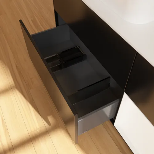 VILLEROY BOCH Finion Waschbeckenunterschrank, mit Beleuchtung, 3 Auszüge, 1200 x 603 x 501 mm, Black Matt Lacquer / White Matt Lacquer / Glass White Matt #F401MTPD, Bild 7