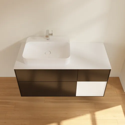 VILLEROY BOCH Finion Waschbeckenunterschrank, mit Beleuchtung, 3 Auszüge, 1200 x 603 x 501 mm, Black Matt Lacquer / White Matt Lacquer / Glass White Matt #F401MTPD, Bild 4