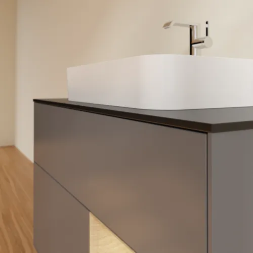 VILLEROY BOCH Finion Waschbeckenunterschrank, mit Beleuchtung, 2 Auszüge, 1000 x 603 x 501 mm, Anthracite Matt Lacquer / Oak Veneer / Glass Black Matt #F372PCGK, Bild 6