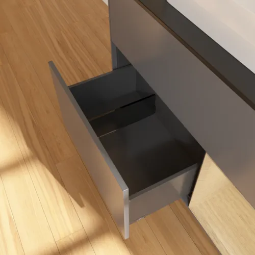 VILLEROY BOCH Finion Waschbeckenunterschrank, mit Beleuchtung, 2 Auszüge, 1000 x 603 x 501 mm, Anthracite Matt Lacquer / Oak Veneer / Glass Black Matt #F372PCGK, Bild 7