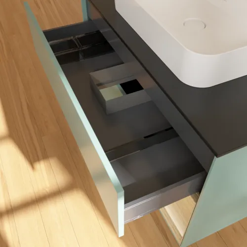 Bild von VILLEROY BOCH Finion Waschbeckenunterschrank, mit Beleuchtung, 2 Auszüge, 1000 x 603 x 501 mm, Olive Matt Lacquer / Oak Veneer / Glass Black Matt #F372PCGM