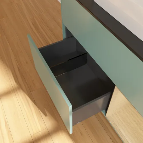 Bild von VILLEROY BOCH Finion Waschbeckenunterschrank, mit Beleuchtung, 2 Auszüge, 1000 x 603 x 501 mm, Olive Matt Lacquer / Oak Veneer / Glass Black Matt #F372PCGM