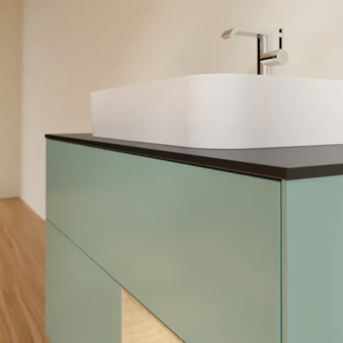 Bild von VILLEROY BOCH Finion Waschbeckenunterschrank, mit Beleuchtung, 2 Auszüge, 1000 x 603 x 501 mm, Olive Matt Lacquer / Oak Veneer / Glass Black Matt #F372PCGM