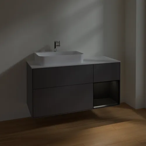 VILLEROY BOCH Finion Waschbeckenunterschrank, mit Beleuchtung, 3 Auszüge, 1200 x 603 x 501 mm, Anthracite Matt Lacquer / Black Matt Lacquer / Glass White Matt #F401PDGK, Bild 5
