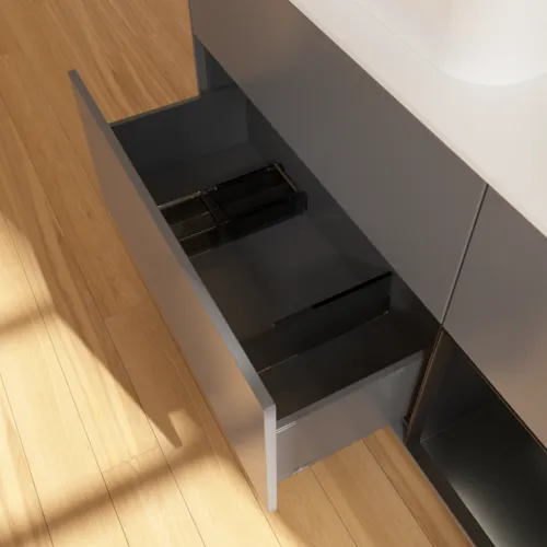 VILLEROY BOCH Finion Waschbeckenunterschrank, mit Beleuchtung, 3 Auszüge, 1200 x 603 x 501 mm, Anthracite Matt Lacquer / Black Matt Lacquer / Glass White Matt #F401PDGK, Bild 7