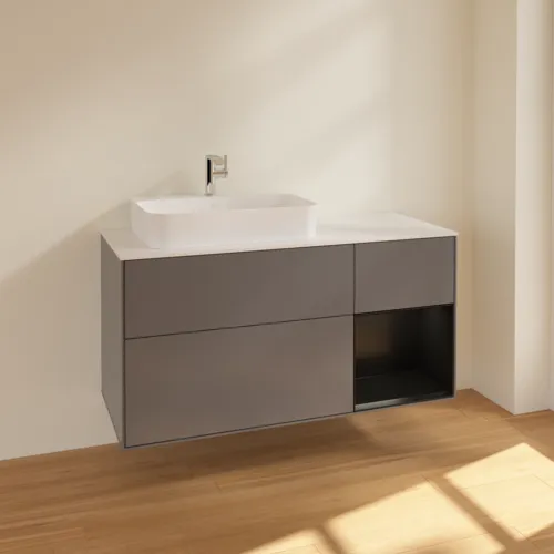 VILLEROY BOCH Finion Waschbeckenunterschrank, mit Beleuchtung, 3 Auszüge, 1200 x 603 x 501 mm, Anthracite Matt Lacquer / Black Matt Lacquer / Glass White Matt #F401PDGK, Bild 2