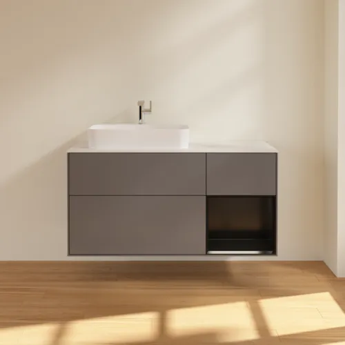 VILLEROY BOCH Finion Waschbeckenunterschrank, mit Beleuchtung, 3 Auszüge, 1200 x 603 x 501 mm, Anthracite Matt Lacquer / Black Matt Lacquer / Glass White Matt #F401PDGK, Bild 3