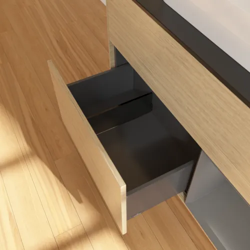 VILLEROY BOCH Finion Waschbeckenunterschrank, mit Beleuchtung, 2 Auszüge, 1000 x 603 x 501 mm, Oak Veneer / Anthracite Matt Lacquer / Glass Black Matt #F372GKPC, Bild 7