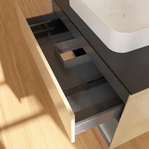VILLEROY BOCH Finion Waschbeckenunterschrank, mit Beleuchtung, 2 Auszüge, 1000 x 603 x 501 mm, Oak Veneer / Anthracite Matt Lacquer / Glass Black Matt #F372GKPC, Bild 8