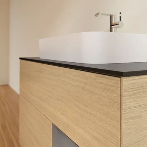 VILLEROY BOCH Finion Waschbeckenunterschrank, mit Beleuchtung, 2 Auszüge, 1000 x 603 x 501 mm, Oak Veneer / Anthracite Matt Lacquer / Glass Black Matt #F372GKPC, Bild 6
