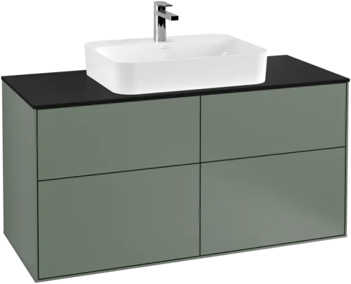 Obrázek VILLEROY BOCH Toaletní skříňka Finion, 4 výsuvy, 1200 x 603 x 501 mm, olivový matný lak / sklo černé matné #F38200GM