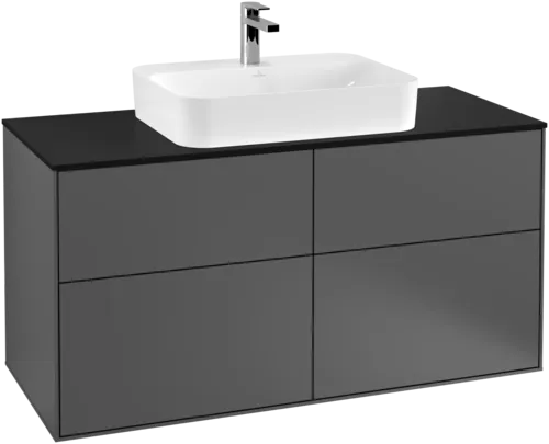 Obrázek VILLEROY BOCH Toaletní skříňka Finion, 4 výsuvy, 1200 x 603 x 501 mm, antracitový matný lak / černé matné sklo #F38200GK