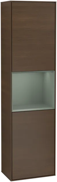 Obrázek VILLEROY BOCH Vysoká skříňka Finion, s osvětlením, 2 dveře, 418 x 1516 x 270 mm, ořechová dýha / olivově matný lak #F470GMGN
