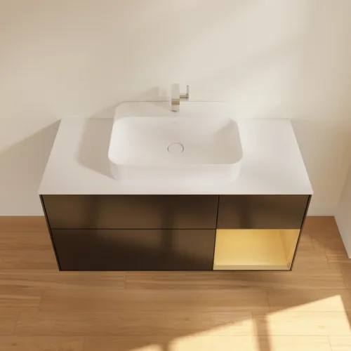 VILLEROY BOCH Finion Waschbeckenunterschrank, mit Beleuchtung, 3 Auszüge, 1200 x 603 x 501 mm, Black Matt Lacquer / Gold Matt Lacquer / Glass White Matt #F421HFPD, Bild 4