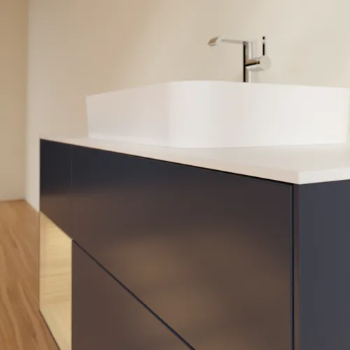 Bild von VILLEROY BOCH Finion Waschbeckenunterschrank, mit Beleuchtung, 3 Auszüge, 1200 x 603 x 501 mm, Midnight Blue Matt Lacquer / Oak Veneer / Glass White Matt #F411PCHG