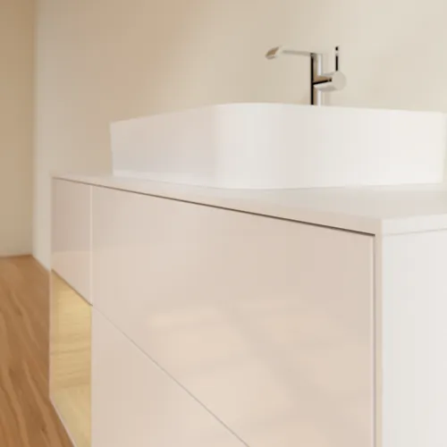 Bild von VILLEROY BOCH Finion Waschbeckenunterschrank, mit Beleuchtung, 3 Auszüge, 1200 x 603 x 501 mm, Glossy White Lacquer / Oak Veneer / Glass White Matt #F411PCGF