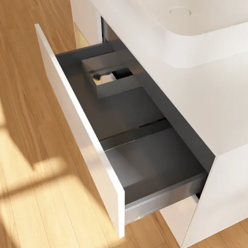 Bild von VILLEROY BOCH Finion Waschbeckenunterschrank, mit Beleuchtung, 3 Auszüge, 1200 x 603 x 501 mm, Glossy White Lacquer / Oak Veneer / Glass White Matt #F411PCGF