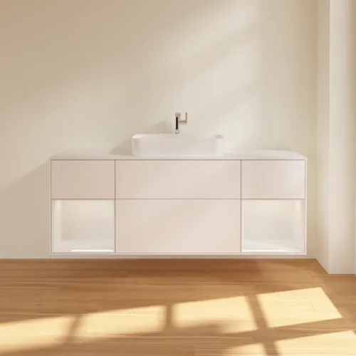 Bild von VILLEROY BOCH Finion Waschbeckenunterschrank, mit Beleuchtung, 4 Auszüge, 1600 x 603 x 501 mm, White Matt Lacquer / Glossy White Lacquer / Glass White Matt #F451GFMT