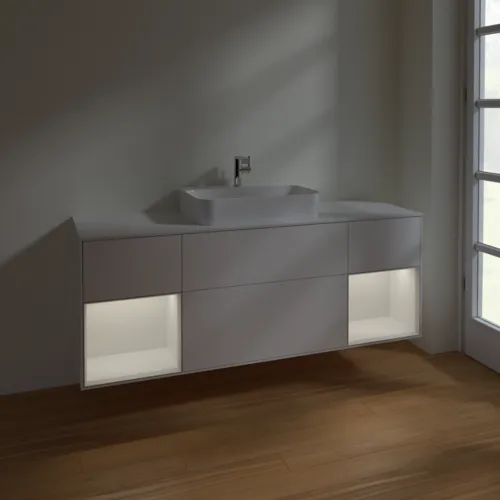 Bild von VILLEROY BOCH Finion Waschbeckenunterschrank, mit Beleuchtung, 4 Auszüge, 1600 x 603 x 501 mm, White Matt Lacquer / Glossy White Lacquer / Glass White Matt #F451GFMT
