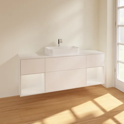 Bild von VILLEROY BOCH Finion Waschbeckenunterschrank, mit Beleuchtung, 4 Auszüge, 1600 x 603 x 501 mm, White Matt Lacquer / Glossy White Lacquer / Glass White Matt #F451GFMT