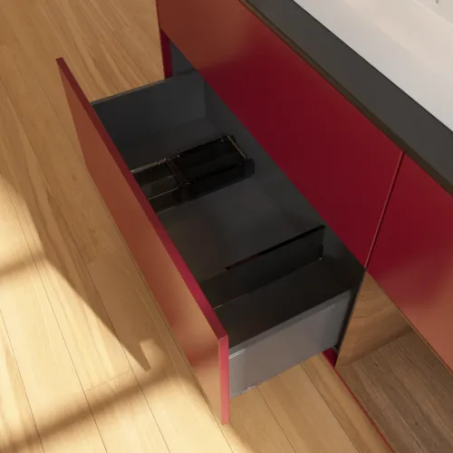 VILLEROY BOCH Finion Waschbeckenunterschrank, mit Beleuchtung, 3 Auszüge, 1200 x 603 x 501 mm, Peony Matt Lacquer / Walnut Veneer / Glass Black Matt #F422GNHB, Bild 7