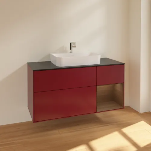 VILLEROY BOCH Finion Waschbeckenunterschrank, mit Beleuchtung, 3 Auszüge, 1200 x 603 x 501 mm, Peony Matt Lacquer / Walnut Veneer / Glass Black Matt #F422GNHB, Bild 2