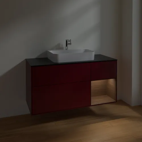 VILLEROY BOCH Finion Waschbeckenunterschrank, mit Beleuchtung, 3 Auszüge, 1200 x 603 x 501 mm, Peony Matt Lacquer / Walnut Veneer / Glass Black Matt #F422GNHB, Bild 5