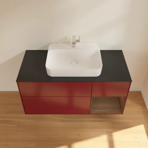 VILLEROY BOCH Finion Waschbeckenunterschrank, mit Beleuchtung, 3 Auszüge, 1200 x 603 x 501 mm, Peony Matt Lacquer / Walnut Veneer / Glass Black Matt #F422GNHB, Bild 4