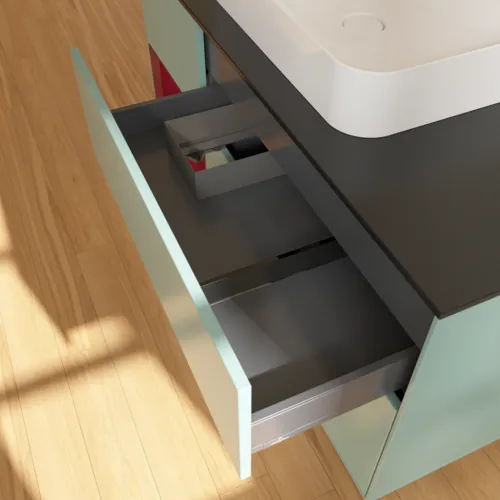 Bild von VILLEROY BOCH Finion Waschbeckenunterschrank, mit Beleuchtung, 3 Auszüge, 1200 x 603 x 501 mm, Olive Matt Lacquer / Peony Matt Lacquer / Glass Black Matt #F412HBGM