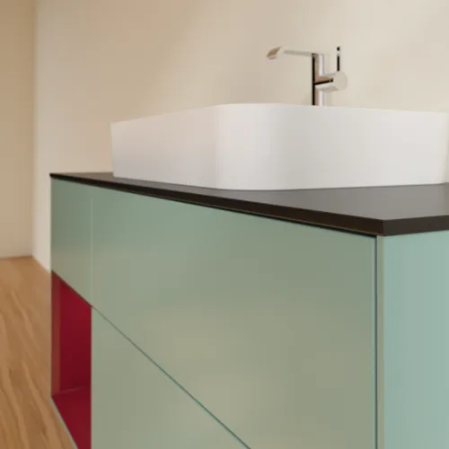 Bild von VILLEROY BOCH Finion Waschbeckenunterschrank, mit Beleuchtung, 3 Auszüge, 1200 x 603 x 501 mm, Olive Matt Lacquer / Peony Matt Lacquer / Glass Black Matt #F412HBGM