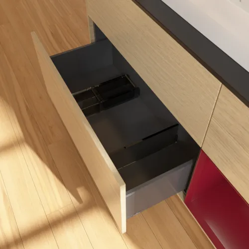 Bild von VILLEROY BOCH Finion Waschbeckenunterschrank, mit Beleuchtung, 3 Auszüge, 1200 x 603 x 501 mm, Oak Veneer / Peony Matt Lacquer / Glass Black Matt #F422HBPC