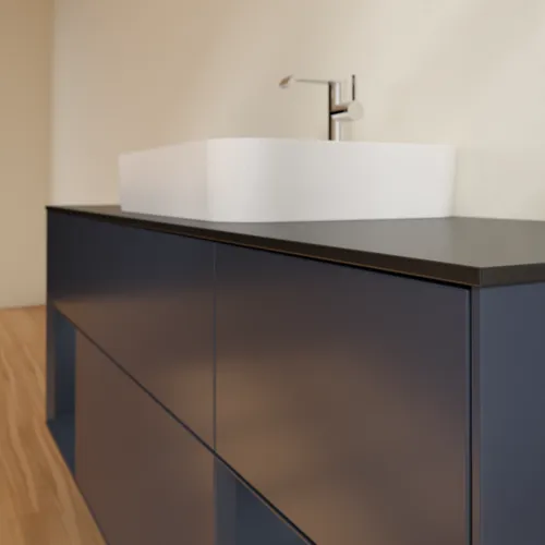 VILLEROY BOCH Finion Waschbeckenunterschrank, mit Beleuchtung, 4 Auszüge, 1600 x 603 x 501 mm, Midnight Blue Matt Lacquer / Midnight Blue Matt Lacquer / Glass Black Matt #F452HGHG, Bild 4