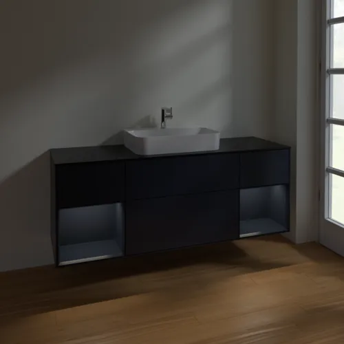 VILLEROY BOCH Finion Waschbeckenunterschrank, mit Beleuchtung, 4 Auszüge, 1600 x 603 x 501 mm, Midnight Blue Matt Lacquer / Midnight Blue Matt Lacquer / Glass Black Matt #F452HGHG, Bild 3