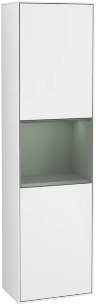 Bild von VILLEROY BOCH Finion Hochschrank, mit Beleuchtung, 2 Türen, 418 x 1516 x 270 mm, Glossy White Lacquer / Olive Matt Lacquer #F460GMGF