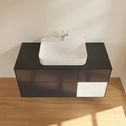 VILLEROY BOCH Finion Waschbeckenunterschrank, mit Beleuchtung, 3 Auszüge, 1200 x 603 x 501 mm, Midnight Blue Matt Lacquer / White Matt Lacquer / Glass Black Matt #F422MTHG, Bild 4