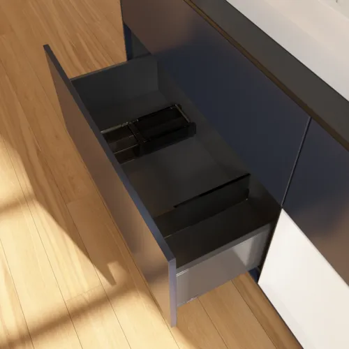 VILLEROY BOCH Finion Waschbeckenunterschrank, mit Beleuchtung, 3 Auszüge, 1200 x 603 x 501 mm, Midnight Blue Matt Lacquer / White Matt Lacquer / Glass Black Matt #F422MTHG, Bild 7