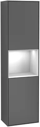 Bild von VILLEROY BOCH Finion Hochschrank, mit Beleuchtung, 2 Türen, 418 x 1516 x 270 mm, Silk Grey Matt Lacquer / Black Matt Lacquer #F470PDHJ