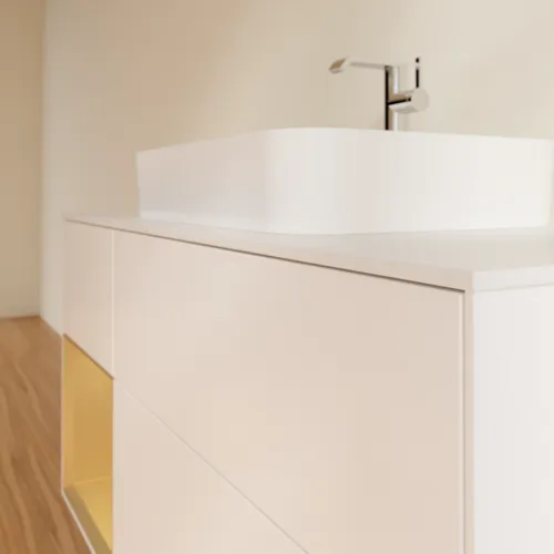 VILLEROY BOCH Finion Waschbeckenunterschrank, mit Beleuchtung, 3 Auszüge, 1200 x 603 x 501 mm, White Matt Lacquer / Gold Matt Lacquer / Glass White Matt #F411HFMT, Bild 6