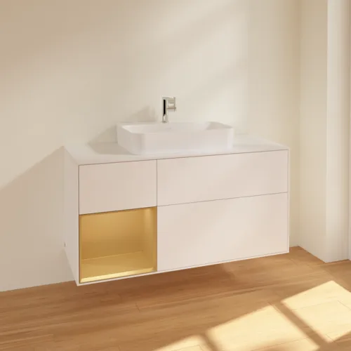 VILLEROY BOCH Finion Waschbeckenunterschrank, mit Beleuchtung, 3 Auszüge, 1200 x 603 x 501 mm, White Matt Lacquer / Gold Matt Lacquer / Glass White Matt #F411HFMT, Bild 2