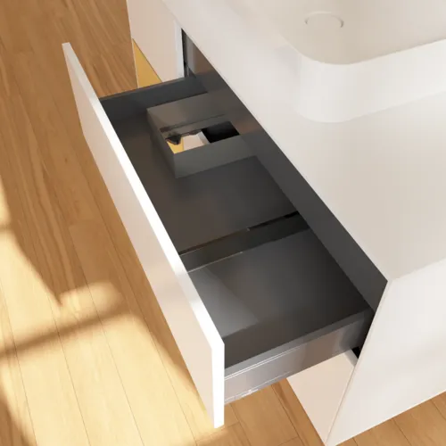 VILLEROY BOCH Finion Waschbeckenunterschrank, mit Beleuchtung, 3 Auszüge, 1200 x 603 x 501 mm, White Matt Lacquer / Gold Matt Lacquer / Glass White Matt #F411HFMT, Bild 8