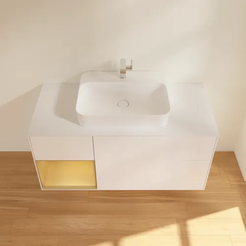 VILLEROY BOCH Finion Waschbeckenunterschrank, mit Beleuchtung, 3 Auszüge, 1200 x 603 x 501 mm, White Matt Lacquer / Gold Matt Lacquer / Glass White Matt #F411HFMT, Bild 4