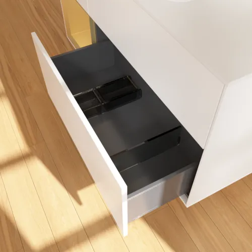 VILLEROY BOCH Finion Waschbeckenunterschrank, mit Beleuchtung, 3 Auszüge, 1200 x 603 x 501 mm, White Matt Lacquer / Gold Matt Lacquer / Glass White Matt #F411HFMT, Bild 7