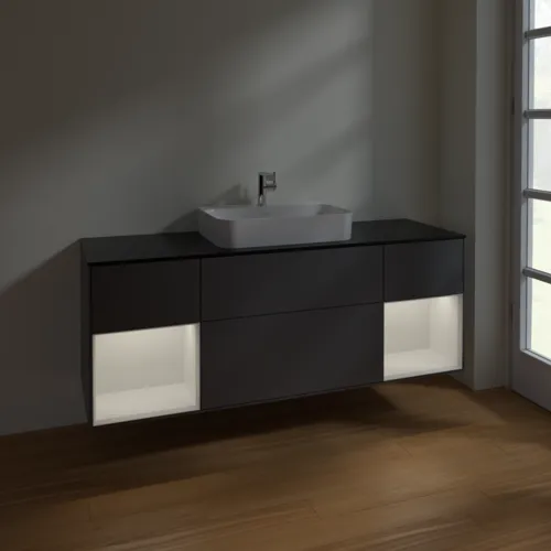 VILLEROY BOCH Finion Waschbeckenunterschrank, mit Beleuchtung, 4 Auszüge, 1600 x 603 x 501 mm, Anthracite Matt Lacquer / Glossy White Lacquer / Glass Black Matt #F452GFGK, Bild 4