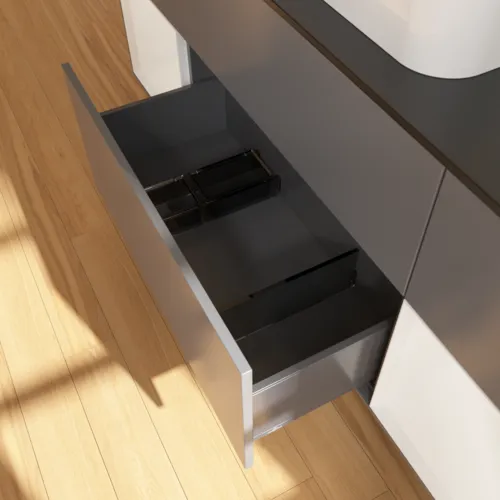 VILLEROY BOCH Finion Waschbeckenunterschrank, mit Beleuchtung, 4 Auszüge, 1600 x 603 x 501 mm, Anthracite Matt Lacquer / Glossy White Lacquer / Glass Black Matt #F452GFGK, Bild 6