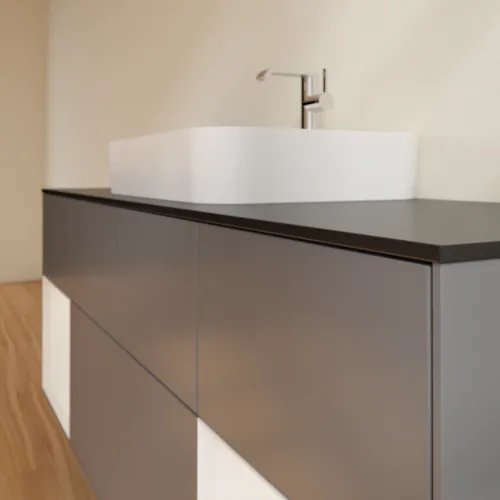 VILLEROY BOCH Finion Waschbeckenunterschrank, mit Beleuchtung, 4 Auszüge, 1600 x 603 x 501 mm, Anthracite Matt Lacquer / Glossy White Lacquer / Glass Black Matt #F452GFGK, Bild 5